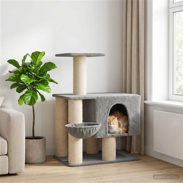 Grote foto vidaxl kattenboom met sisal krabpalen lichtgrijs 96 cm dieren en toebehoren katten accessoires