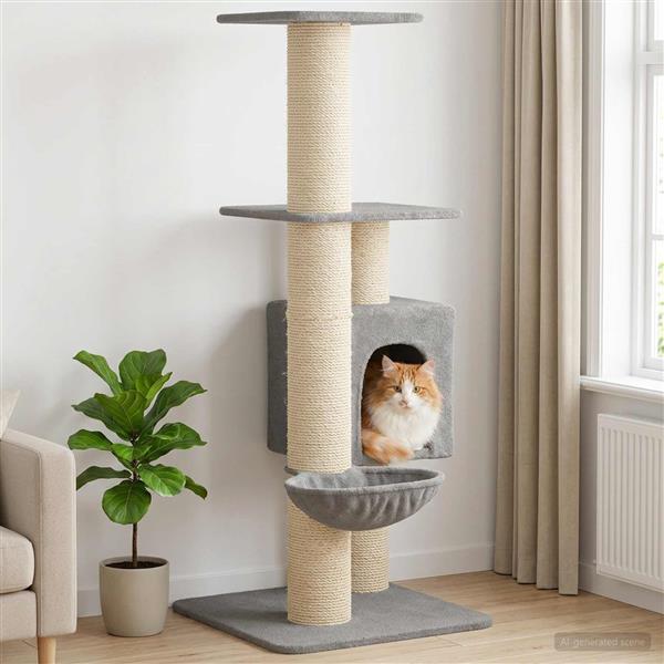 Grote foto vidaxl kattenboom met sisal krabpalen lichtgrijs 137 cm dieren en toebehoren katten accessoires
