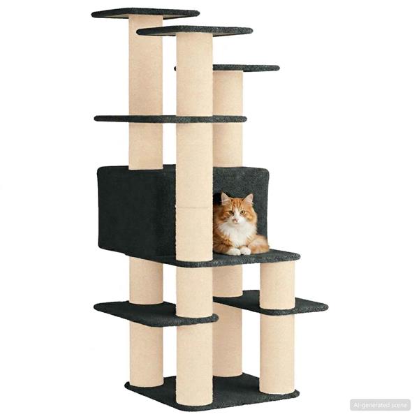 Grote foto vidaxl kattenboom met sisal krabpalen donkergrijs 161 cm dieren en toebehoren katten accessoires