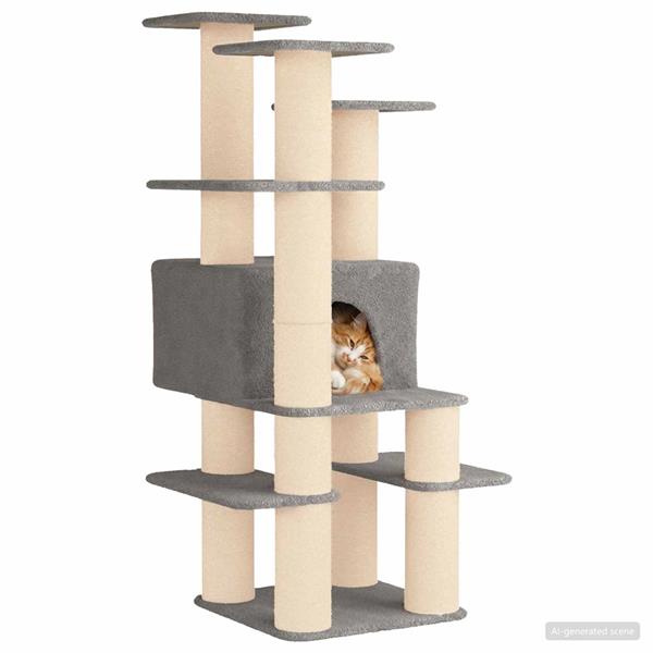 Grote foto vidaxl kattenboom met sisal krabpalen lichtgrijs 161 cm dieren en toebehoren katten accessoires