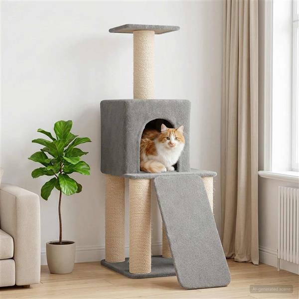 Grote foto vidaxl kattenboom met sisal krabpalen lichtgrijs 146 cm dieren en toebehoren katten accessoires