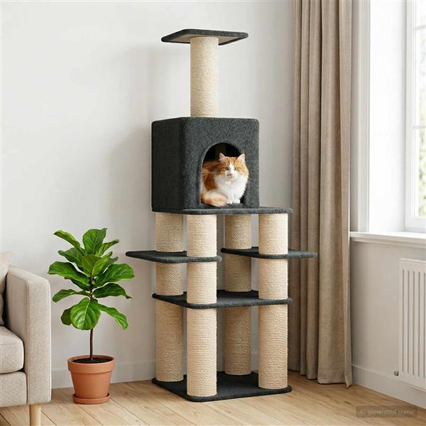 Grote foto vidaxl kattenboom met sisal krabpalen donkergrijs 180 cm dieren en toebehoren katten accessoires