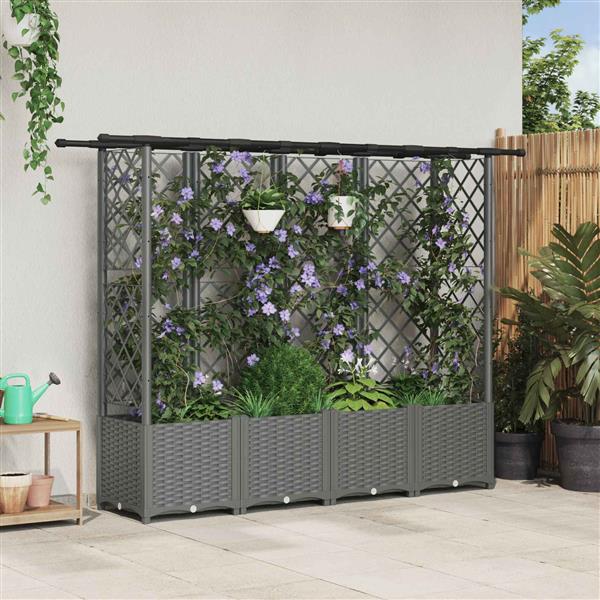 Grote foto vidaxl verhoogd bed met trellis en dak lichtgrijs 202 x 40 x 136 cm pp tuin en terras overige tuin en terras