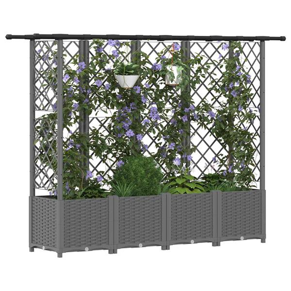 Grote foto vidaxl verhoogd bed met trellis en dak lichtgrijs 202 x 40 x 136 cm pp tuin en terras overige tuin en terras