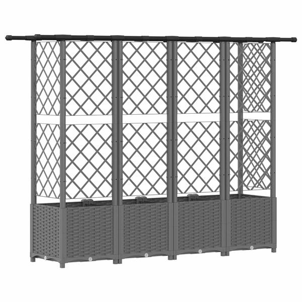 Grote foto vidaxl verhoogd bed met trellis en dak lichtgrijs 202 x 40 x 136 cm pp tuin en terras overige tuin en terras