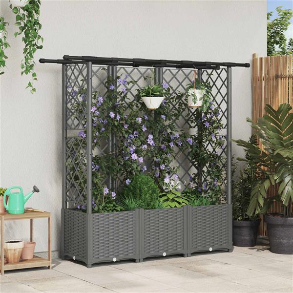 Grote foto vidaxl verhoogd bed met trellis en dak lichtgrijs 163 5 x 40 x 136 cm tuin en terras overige tuin en terras