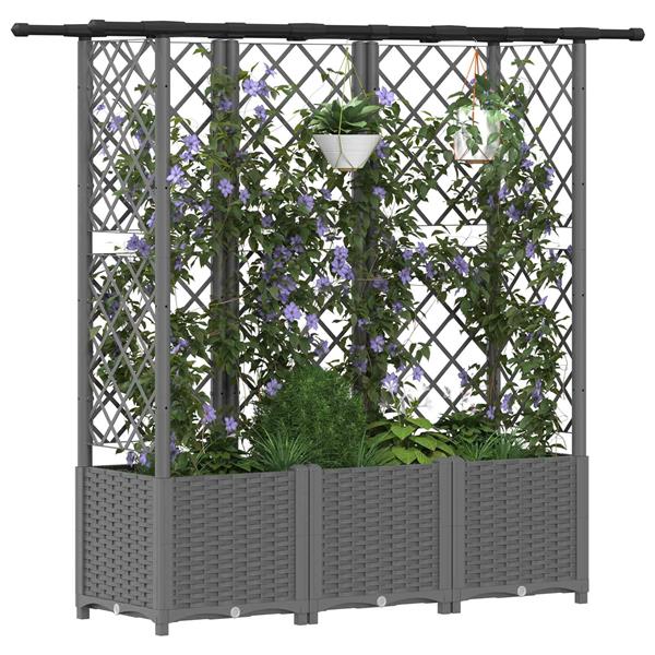 Grote foto vidaxl verhoogd bed met trellis en dak lichtgrijs 163 5 x 40 x 136 cm tuin en terras overige tuin en terras
