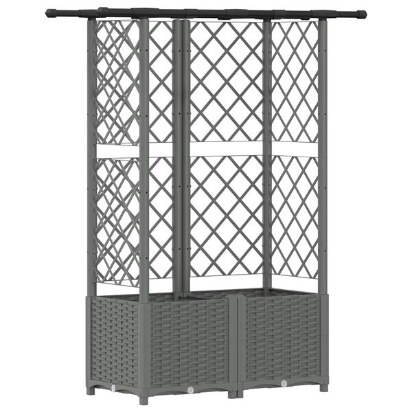 Grote foto vidaxl verhoogd bed met trellis en dak lichtgrijs 124 x 40 x 136 cm pp tuin en terras overige tuin en terras