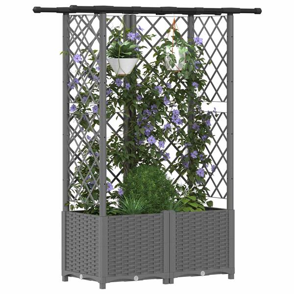 Grote foto vidaxl verhoogd bed met trellis en dak lichtgrijs 124 x 40 x 136 cm pp tuin en terras overige tuin en terras