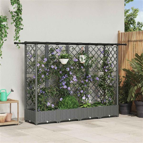 Grote foto vidaxl verhoogd bed met trellis en dak lichtgrijs 202 5 x 40 x 121 cm tuin en terras overige tuin en terras