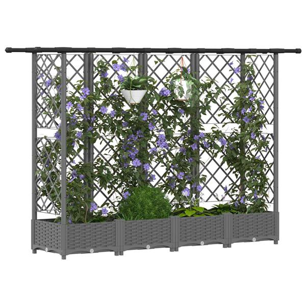 Grote foto vidaxl verhoogd bed met trellis en dak lichtgrijs 202 5 x 40 x 121 cm tuin en terras overige tuin en terras