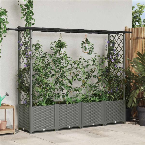 Grote foto vidaxl verhoogd bed met trellis en dak lichtgrijs 203 x 40 x 136 cm pp tuin en terras overige tuin en terras