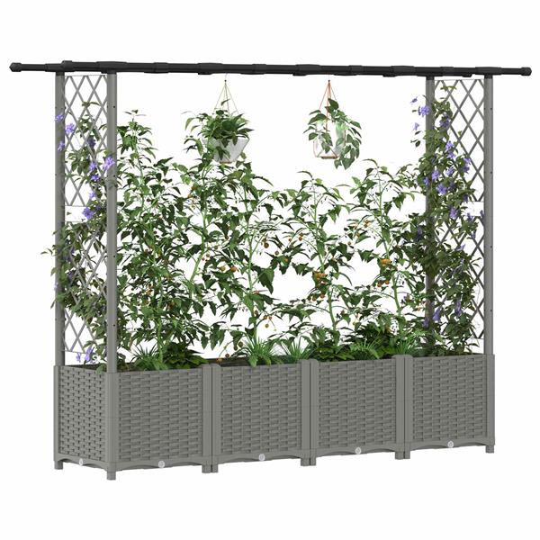 Grote foto vidaxl verhoogd bed met trellis en dak lichtgrijs 203 x 40 x 136 cm pp tuin en terras overige tuin en terras
