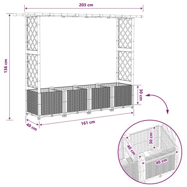 Grote foto vidaxl verhoogd bed met trellis en dak lichtgrijs 203 x 40 x 136 cm pp tuin en terras overige tuin en terras