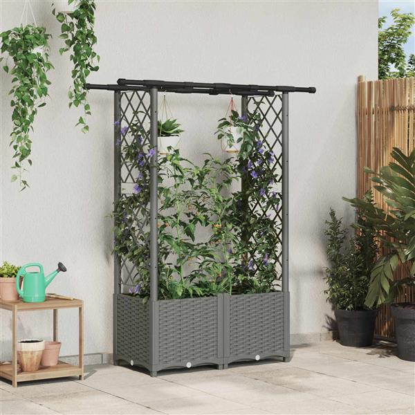 Grote foto vidaxl verhoogd bed met trellis en dak lichtgrijs 124 5 x 40 x 136 cm tuin en terras overige tuin en terras