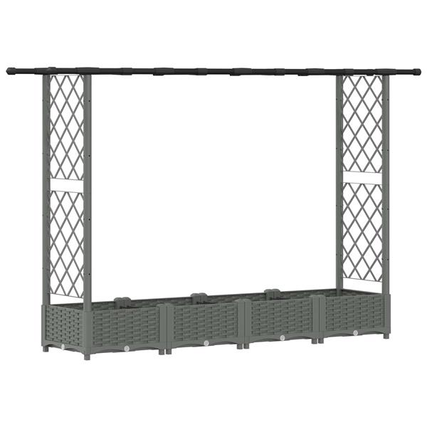 Grote foto vidaxl verhoogd bed met trellis en dak lichtgrijs 203 x 40 x 121 cm pp tuin en terras overige tuin en terras