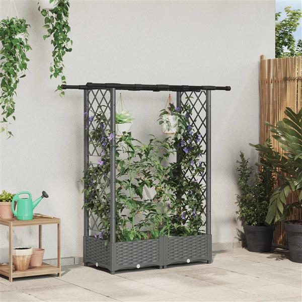 Grote foto vidaxl verhoogd bed met trellis en dak lichtgrijs 122 5 x 40 x 121 cm tuin en terras overige tuin en terras