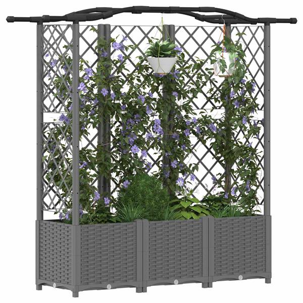Grote foto vidaxl verhoogd bed met trellis en dak lichtgrijs 163 x 40 x 138 cm pp tuin en terras overige tuin en terras