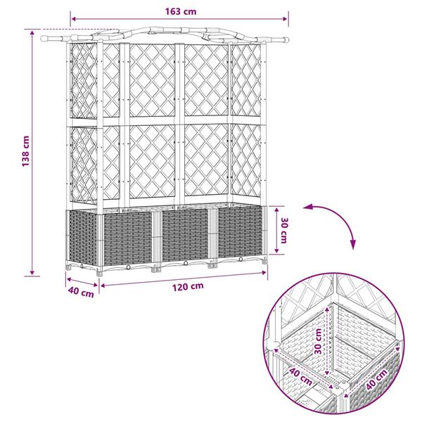 Grote foto vidaxl verhoogd bed met trellis en dak lichtgrijs 163 x 40 x 138 cm pp tuin en terras overige tuin en terras
