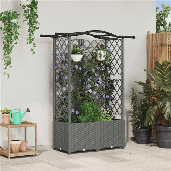 Grote foto vidaxl verhoogd bed met trellis en dak lichtgrijs 122 x 40 x 138 cm pp tuin en terras overige tuin en terras