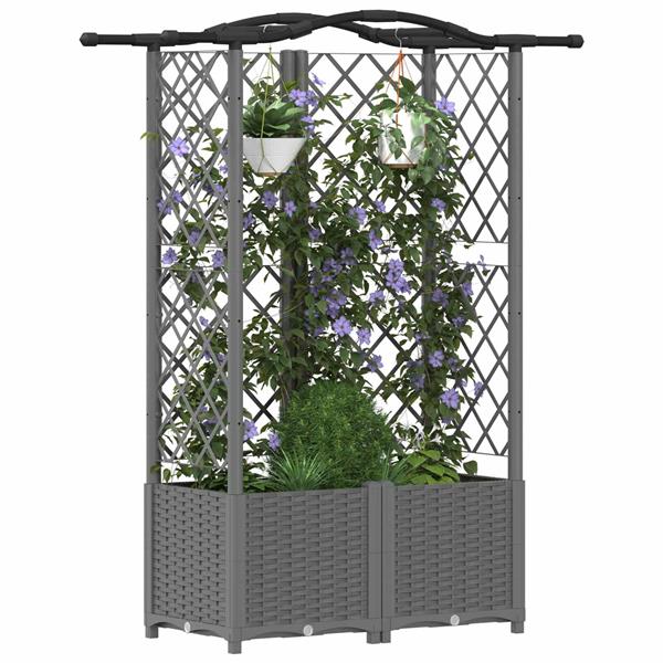 Grote foto vidaxl verhoogd bed met trellis en dak lichtgrijs 122 x 40 x 138 cm pp tuin en terras overige tuin en terras