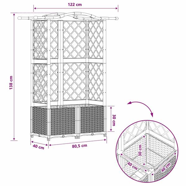 Grote foto vidaxl verhoogd bed met trellis en dak lichtgrijs 122 x 40 x 138 cm pp tuin en terras overige tuin en terras