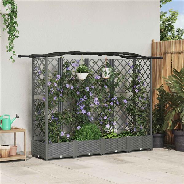 Grote foto vidaxl verhoogd bed met trellis en dak lichtgrijs 203 5 x 40 x 123 cm tuin en terras overige tuin en terras