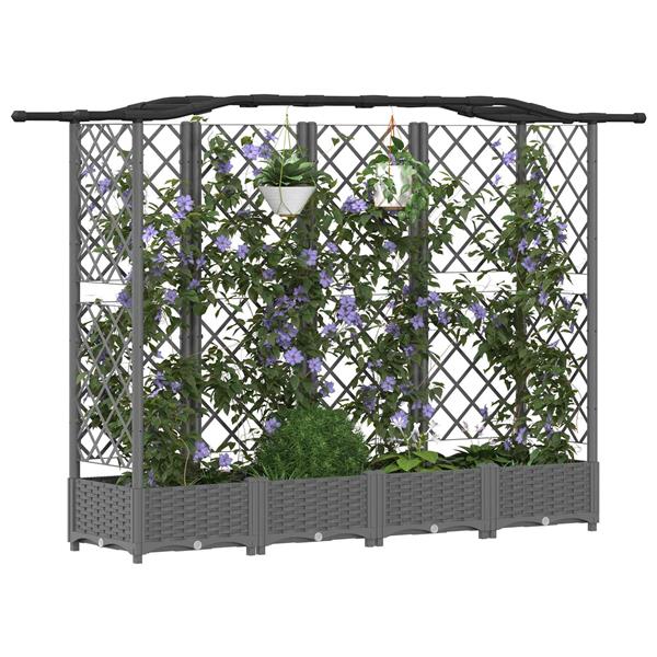 Grote foto vidaxl verhoogd bed met trellis en dak lichtgrijs 203 5 x 40 x 123 cm tuin en terras overige tuin en terras