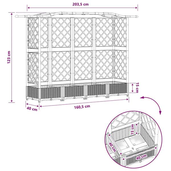 Grote foto vidaxl verhoogd bed met trellis en dak lichtgrijs 203 5 x 40 x 123 cm tuin en terras overige tuin en terras