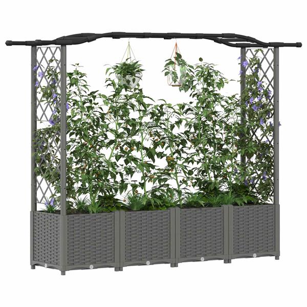 Grote foto vidaxl verhoogd bed met trellis en dak lichtgrijs 204 x 40 x 138 cm pp tuin en terras overige tuin en terras