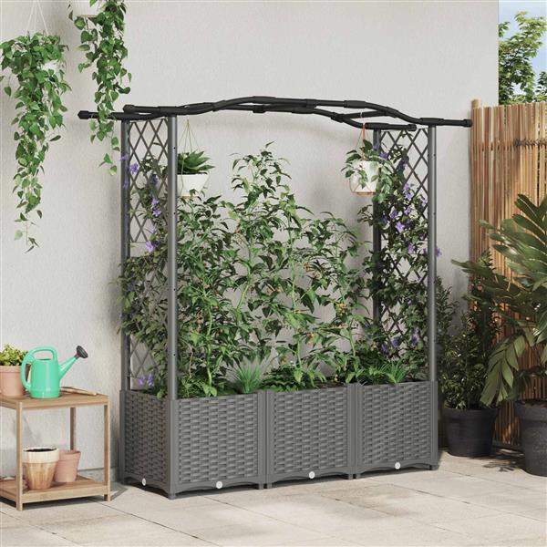 Grote foto vidaxl verhoogd bed met trellis en dak lichtgrijs 164 x 40 x 138 cm pp tuin en terras overige tuin en terras