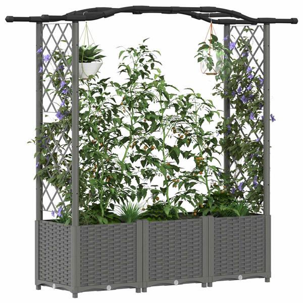 Grote foto vidaxl verhoogd bed met trellis en dak lichtgrijs 164 x 40 x 138 cm pp tuin en terras overige tuin en terras