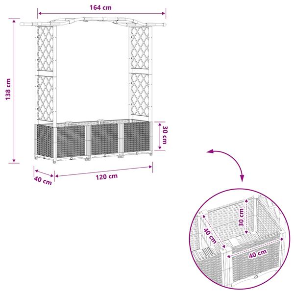 Grote foto vidaxl verhoogd bed met trellis en dak lichtgrijs 164 x 40 x 138 cm pp tuin en terras overige tuin en terras