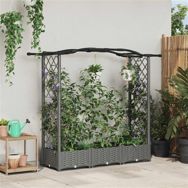 Grote foto vidaxl verhoogd bed met trellis en dak lichtgrijs 169 x 40 x 123 cm pp tuin en terras overige tuin en terras