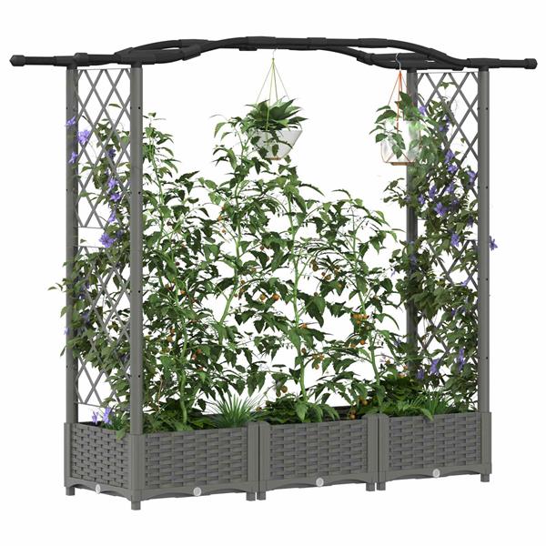 Grote foto vidaxl verhoogd bed met trellis en dak lichtgrijs 169 x 40 x 123 cm pp tuin en terras overige tuin en terras