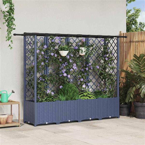 Grote foto vidaxl verhoogd bed met trellis en dak grijs 202 x 40 x 136 cm pp tuin en terras overige tuin en terras