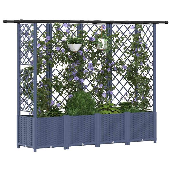 Grote foto vidaxl verhoogd bed met trellis en dak grijs 202 x 40 x 136 cm pp tuin en terras overige tuin en terras
