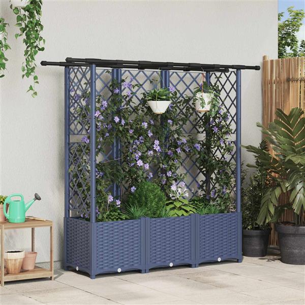 Grote foto vidaxl verhoogd bed met trellis en dak grijs 163 5 x 40 x 136 cm pp tuin en terras overige tuin en terras