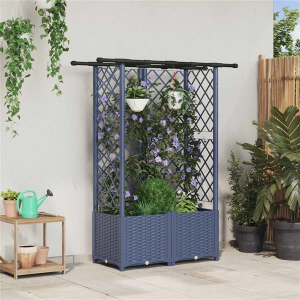 Grote foto vidaxl verhoogd bed met trellis en dak grijs 124 x 40 x 136 cm pp tuin en terras overige tuin en terras