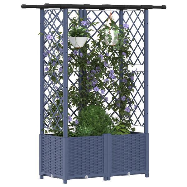 Grote foto vidaxl verhoogd bed met trellis en dak grijs 124 x 40 x 136 cm pp tuin en terras overige tuin en terras