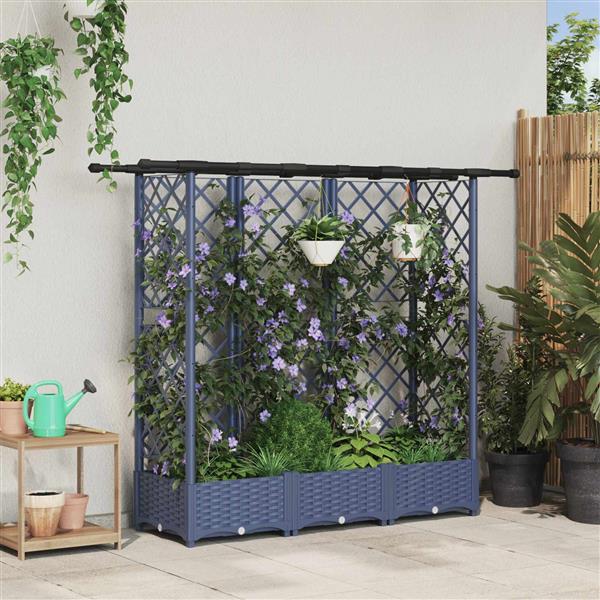 Grote foto vidaxl verhoogd bed met trellis en dak grijs 164 x 40 x 121 cm pp tuin en terras overige tuin en terras