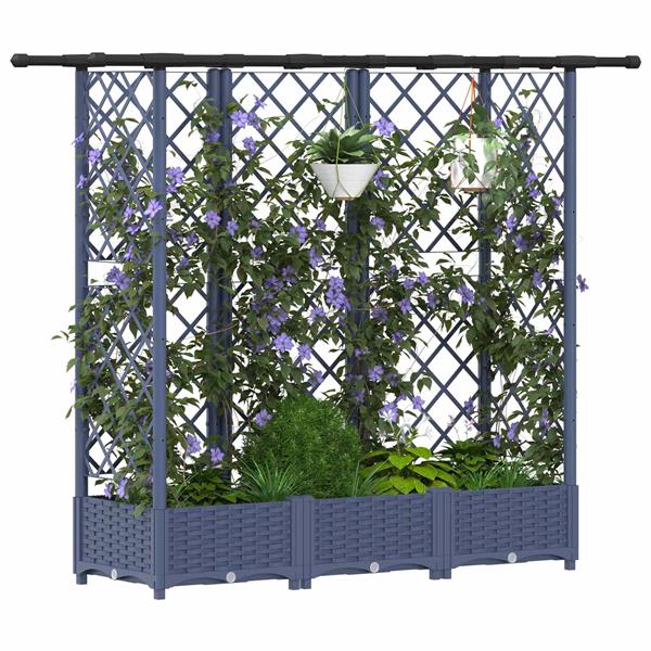 Grote foto vidaxl verhoogd bed met trellis en dak grijs 164 x 40 x 121 cm pp tuin en terras overige tuin en terras