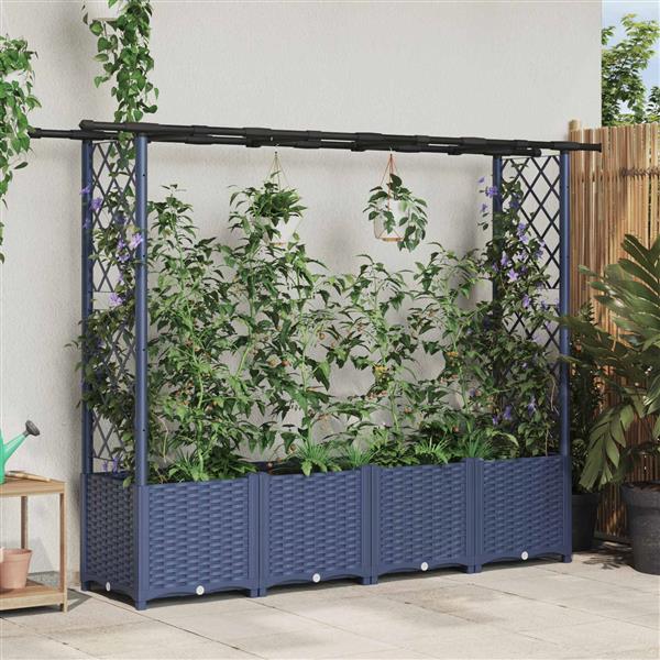 Grote foto vidaxl verhoogd bed met trellis en dak grijs 203 x 40 x 136 cm pp tuin en terras overige tuin en terras