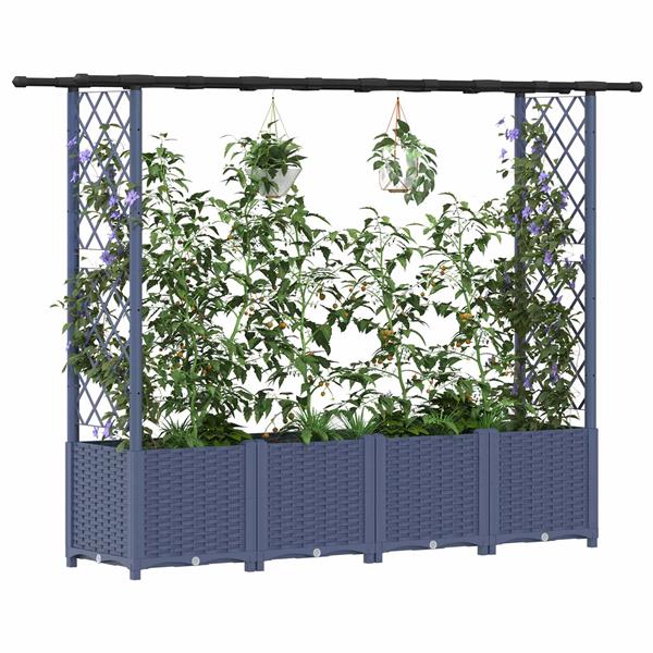 Grote foto vidaxl verhoogd bed met trellis en dak grijs 203 x 40 x 136 cm pp tuin en terras overige tuin en terras