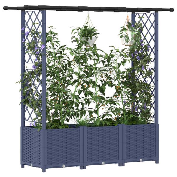 Grote foto vidaxl verhoogd bed met trellis en dak grijs 162 5 x 40 x 136 cm pp tuin en terras overige tuin en terras