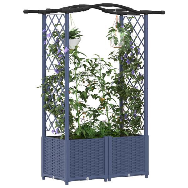 Grote foto vidaxl verhoogd bed met trellis en dak grijs 125 x 40 x 138 cm pp tuin en terras overige tuin en terras