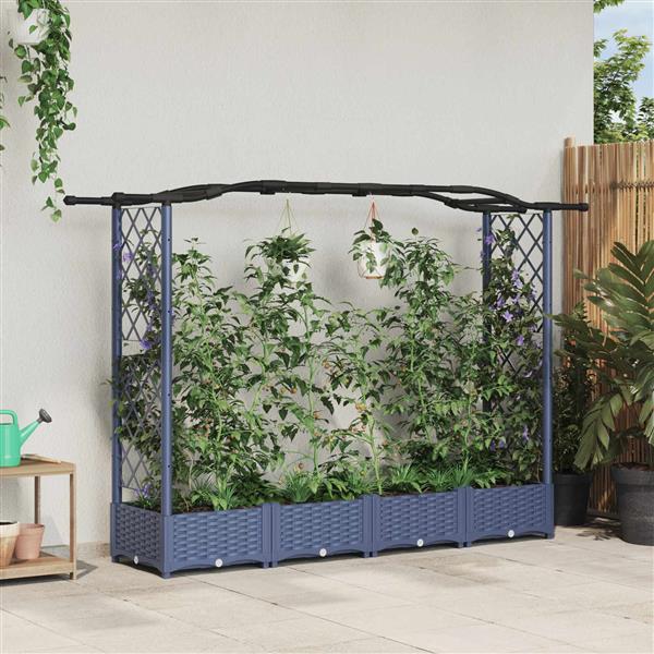 Grote foto vidaxl verhoogd bed met trellis en dak grijs 207 x 40 x 123 cm pp tuin en terras overige tuin en terras