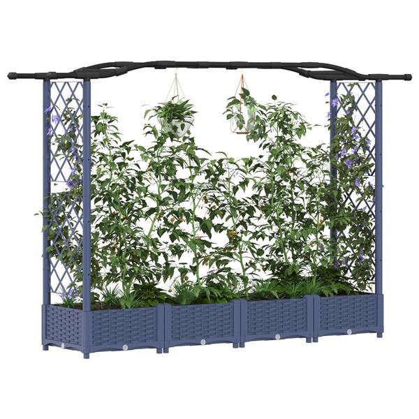 Grote foto vidaxl verhoogd bed met trellis en dak grijs 207 x 40 x 123 cm pp tuin en terras overige tuin en terras