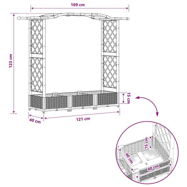 Grote foto vidaxl verhoogd bed met trellis en dak grijs 169 x 40 x 123 cm pp tuin en terras overige tuin en terras