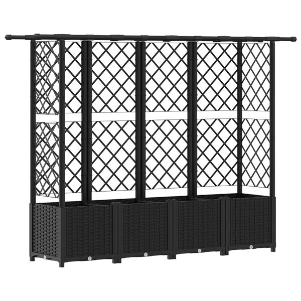 Grote foto vidaxl verhoogd bed met trellis en dak zwart 202 x 40 x 136 cm pp tuin en terras overige tuin en terras